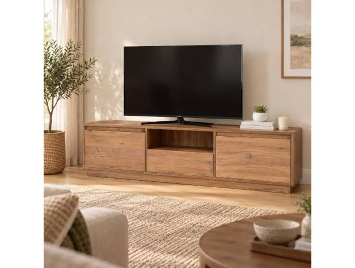 Dmora TV-Schrank Lovere 160x29,5x42 cm Braun, 1 Regal, 4 Fächer