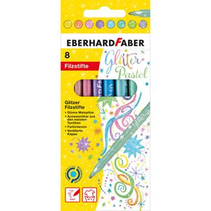 Eberhard-Faber Filzstifte Glitter Pastel, 551009, Strichbreite 3mm, auswaschbar, 8 Stück