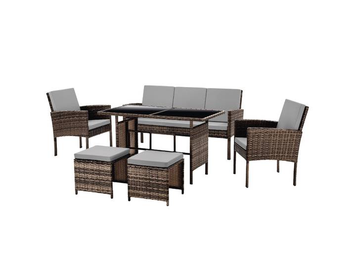 SVITA DENVER Polyrattan Gartenmöbel Set Essgruppe Lounge Esstisch Braun