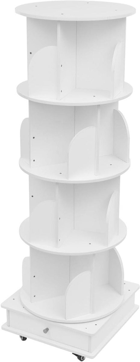 Draaibare Hoekboekenkast Wit - Staand Hoekrek met 360 Graden Toegang - B/D/H: 46 x 46 x 142 cm