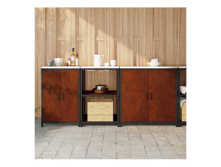 furnicato Küchenregal Küchenschrank HATTEM 90x50x92 cm Rostoptik, 1-tlg., Stabiles Küchenregal mit 6 Fächern und viel Stauraum für die Küche