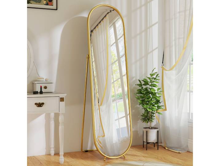 HOMCOM Miroir Pleine Longueur Ovale sur Pied Métal Or 50x180cm
