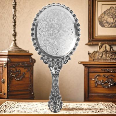Fusion Finds Vintage Handheld Makeup Mirror Portable Retro Vanity Mirror For Makeup, Travel & Daily Grooming silver