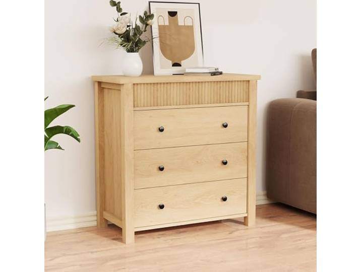 LuxFocus 3 Schubladen Kommode Riffeloptik Eiche Holz-Schubladenkommode mit breiter Ablage und Stauraum für Schlafzimmer, Wohnzimmer und moderne Wohnbereiche