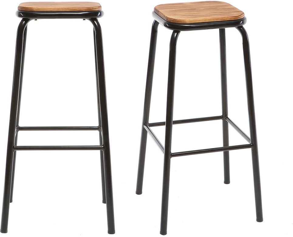 Miliboo Design-Barhocker Edelstahl 2er-Set H 75 cm dunkles Holz MEMPHIS