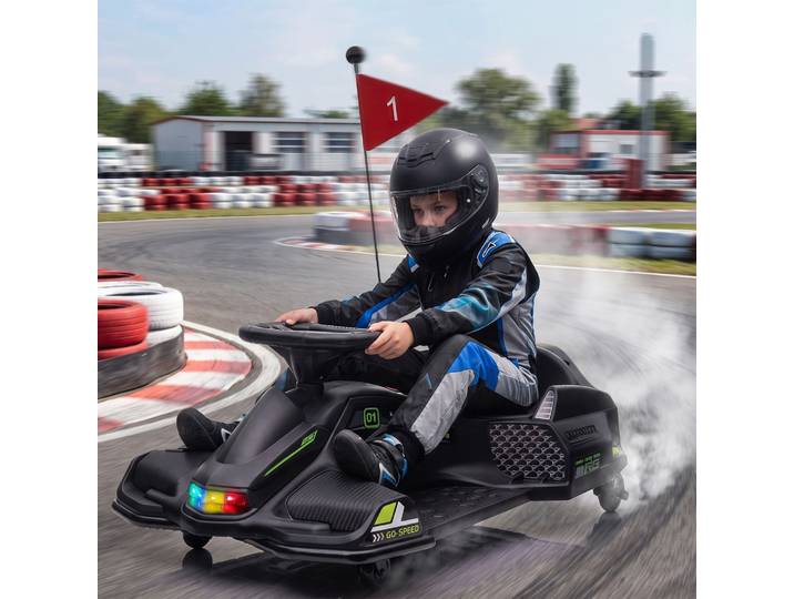 HOMCOM Go Kart Électrique Enfants Drift Noir 3-8 km/h