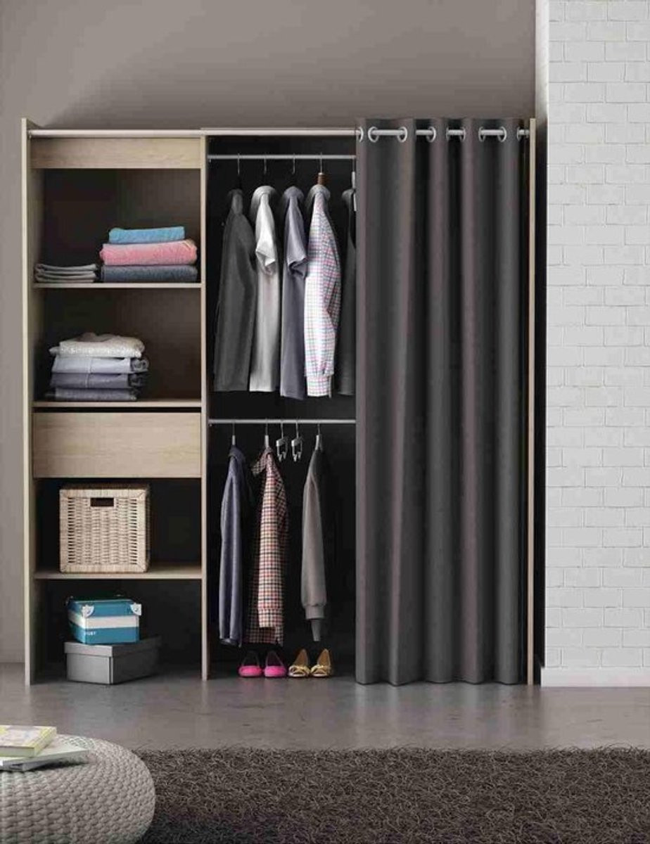 Belfurn Uitschuifbare dressingkast met gordijn Chicago in kronberg eik