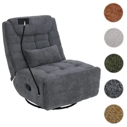 Relaxsessel HWC-P92, TV-Sessel Fernsehsessel, drehbar Kippfunktion Handyhalterung, Stoff Chenille (260g/m2) ~ dunkelgrau