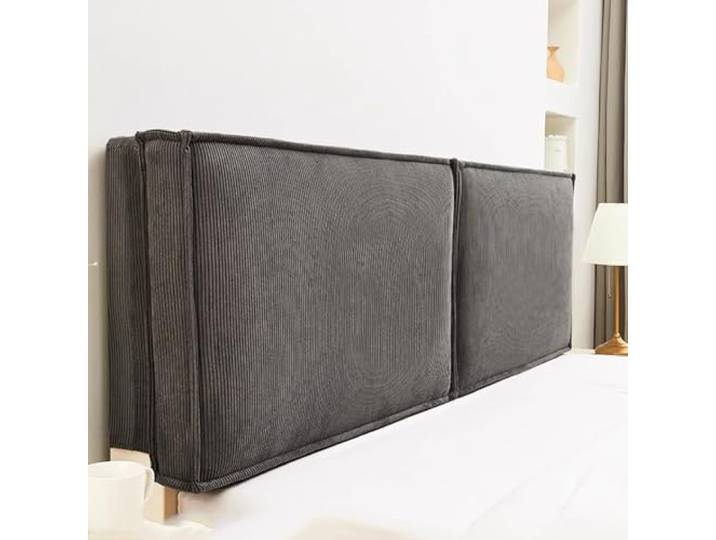 Gleedipre Französischer Stil Bettseitenkissen Hautfreundlicher Cord Kollisionssicher Abnehmbar Bettkopfteil Weich gepolsterte Rückenlehne(Dunkelgrau,140x60cm/Hat EIN Kopfteil)