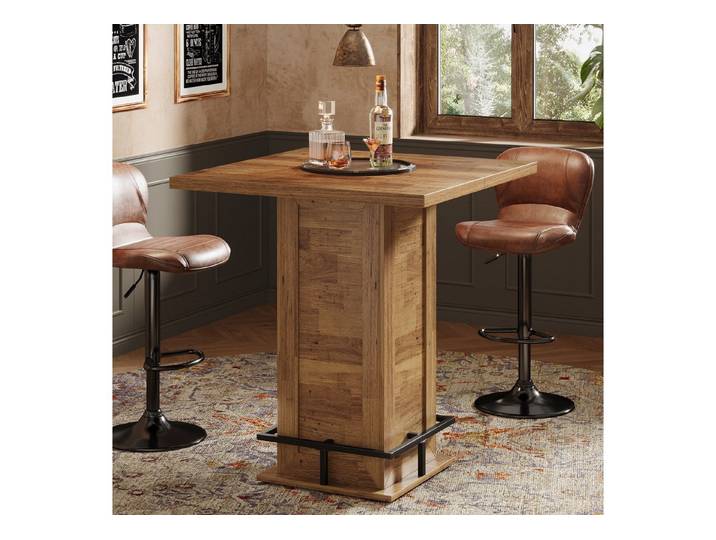 Tribesigns Bartisch 100 cm Hoher Quadratischer Bistrotisch mit metallener Fußablage