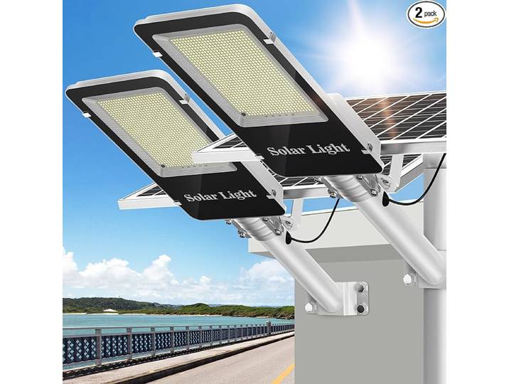 Lot de 2 lampadaires solaires extérieurs étanches IP65 – Éclairage solaire crépusculaire pour parking, avec détecteur de mouvement et télécommande