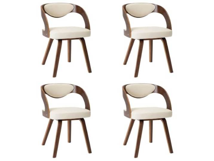 Coespram 4er Set Esszimmerstühle aus Bugholz & Kunstleder Cremeweiß Elegantes 4er Set Küchenstühle für Esszimmer & Küche, weich gepolsterte Sitzfläche aus pflegeleichtem Kunstleder.