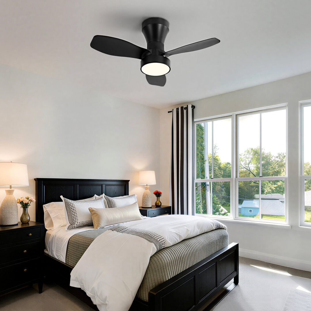 Metro LED Ceiling Fan Light With Remote, Compact Fan Black 62cm