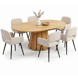 ESSTISCH-SET 1+6, ausziehbarer Tisch mit 6 Esszimmerstühlen