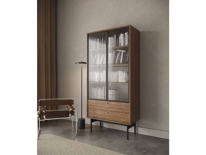 Vitrine haute - OLAR - 85cm - avec deux tiroirs - Carini noyer naturel
