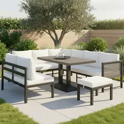 DiningLoungeset Pergolina Cremeweiß Metall/Outdoorstoff