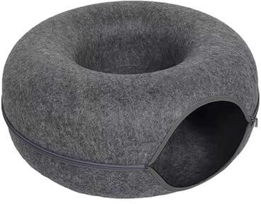 Inspired Finds Interactive Felt Cat Tunnel Donut Bed With Scratcher & Cozy Nest Design dark Gray l 23.62in