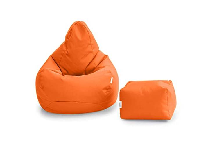 Loft 25 Sitzsack für Erwachsene mit Fußhocker – Gaming-Sitzsack für Innen- und Außenbereich, Orange, Sitzsack mit Fußhocker
