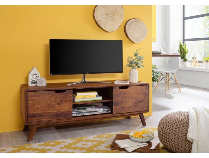 TV-Board Sheesham 134x40x48 walnuss gewachst MALMÖ 2 #119