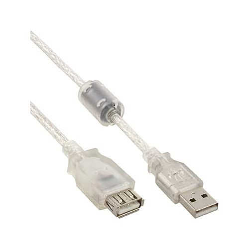 InLine USB 2.0 verlengkabel met Ferritkern, Type A, stekker naar bus, transparant, 1 m