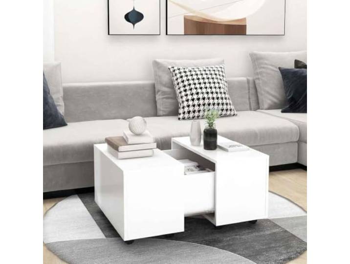 HEFZGDB Couchtisch Weiß 60x60x38 cm Holzwerkstoff Ausziehbar mit Rollen für Wohnzimmer Akzenttisch Stilvoll und Langlebig