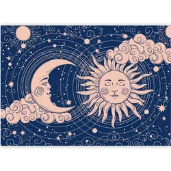 Artgeist, Tapete, Fototapete - Cosmic Harmony - Illustration of the Sun and Moon on a Navy Background