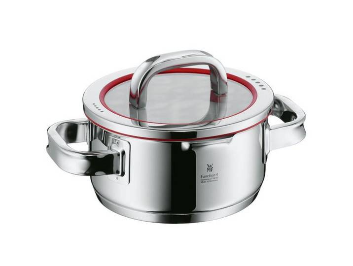 WMF Bratentopf Function 4, Edelstahl, Metall, 1,4 L, rund, Messskala, rostfrei, Abgießfunktion, Griffe werden nicht heiß,mit Silikonring, Kochen, Töpfe, Bräter