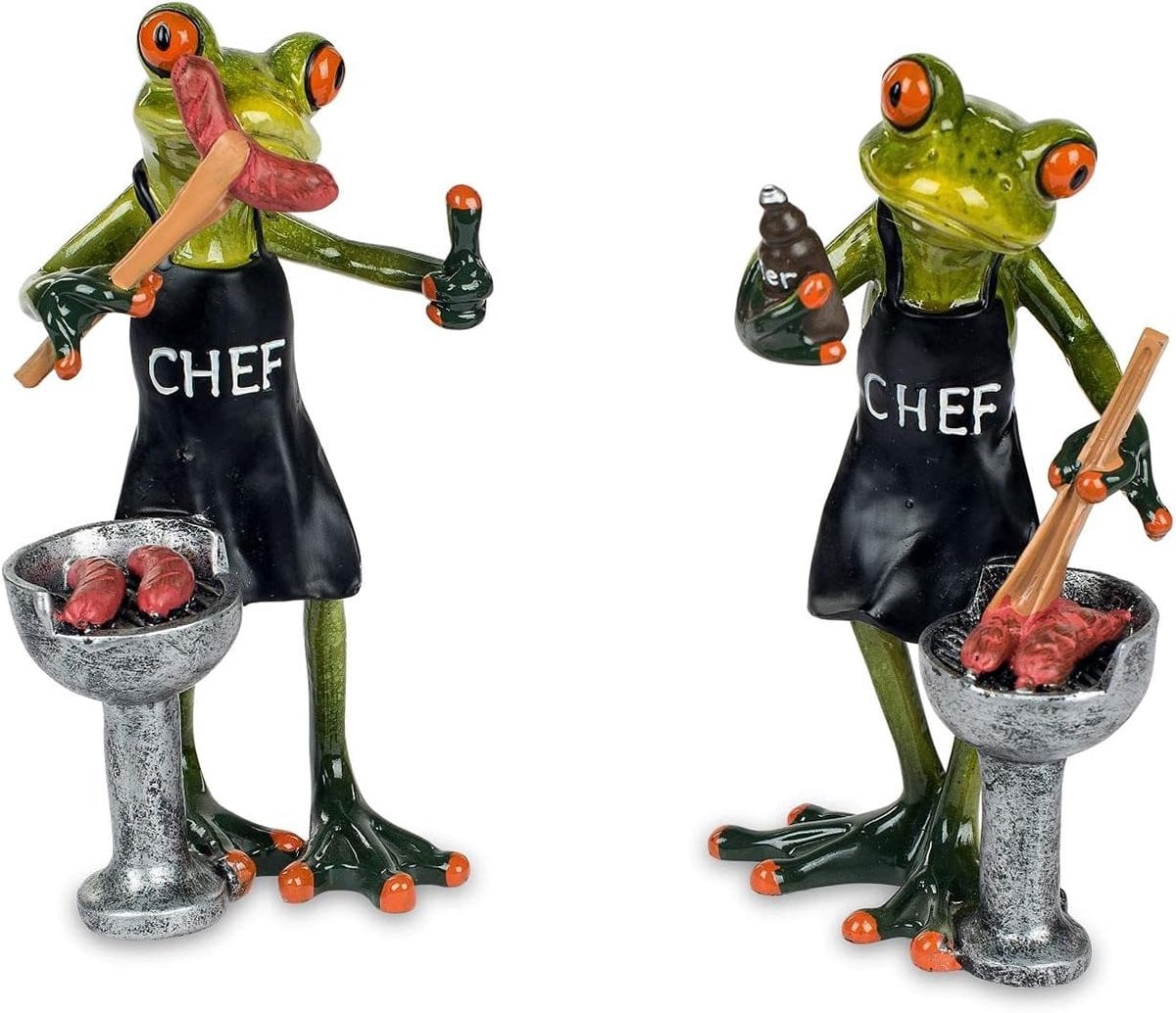 Kikker Set Decoratieve Figuren voor Tuin Decoratie Handgeschilderd Meerkleurig Hoogte: 17 cm