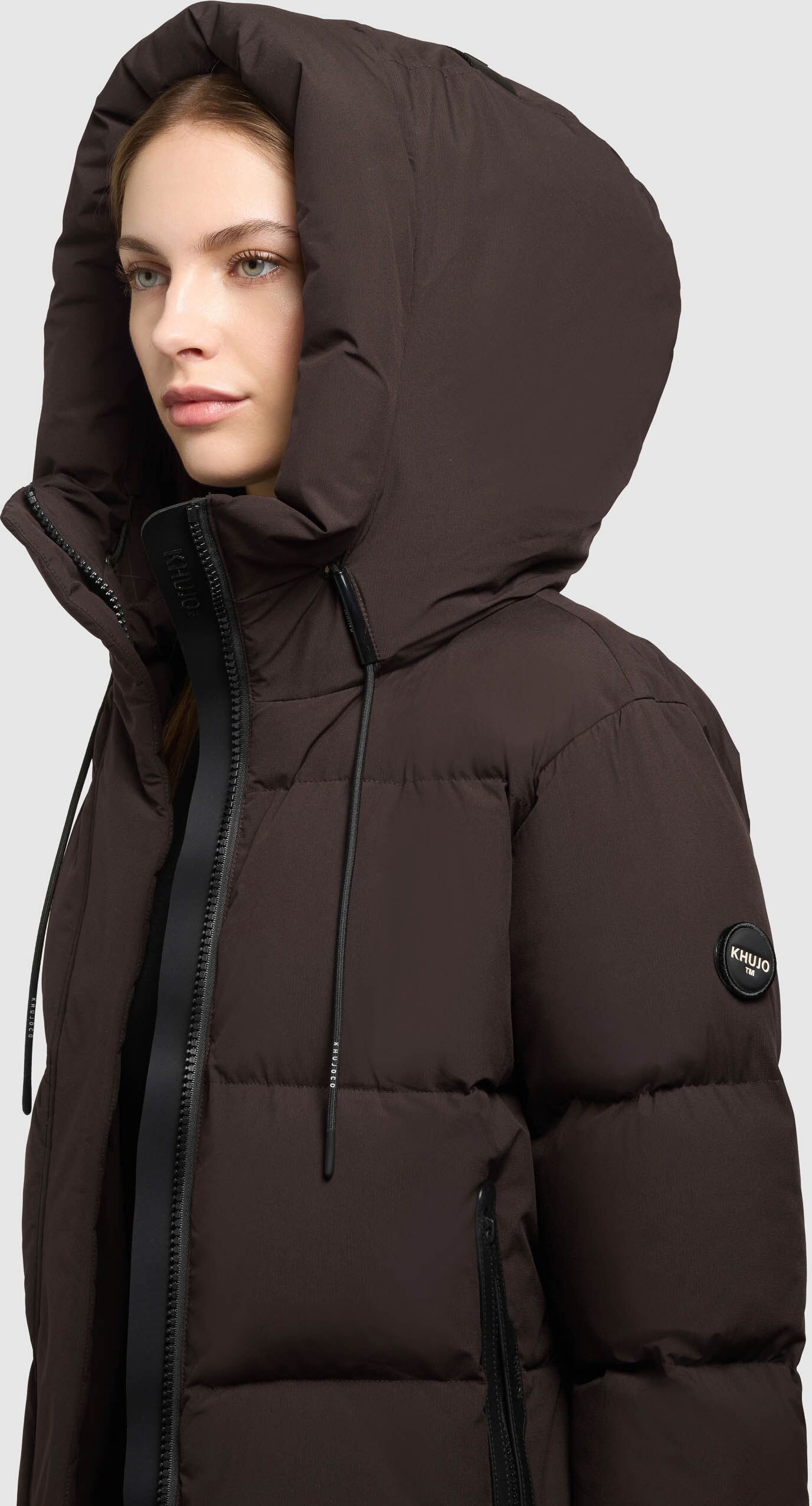 Steppjacke KHUJO "ENITS2 MATT", Damen, Gr. XS, chocolate chip, Web, Obermaterial: 100% Polyester. Futter: 100% Nylon. Füllung: 100% Polyester, unifarben, Jacken Steppjacke, mit wasserabweisender PU-Beschichtung chocolate chip XS