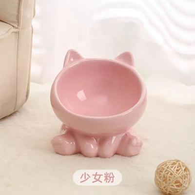 Inspire Essentials Elevated Ceramic Cat Bowl With Angled Design pink