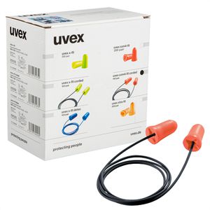 Uvex Ohrstöpsel com4-fit Kordel 2112012, SNR 33 dB, zum Arbeiten, mit Kordel, 100 Paar