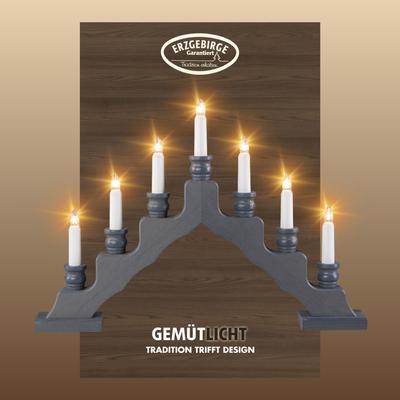 LED Lichterbogen WEIGLA "Schwede, Made in Germany", grau (grau, weiß), B:47,5cm H:33cm T:6cm, Massivholz, Schwibbögen, 7-flammig