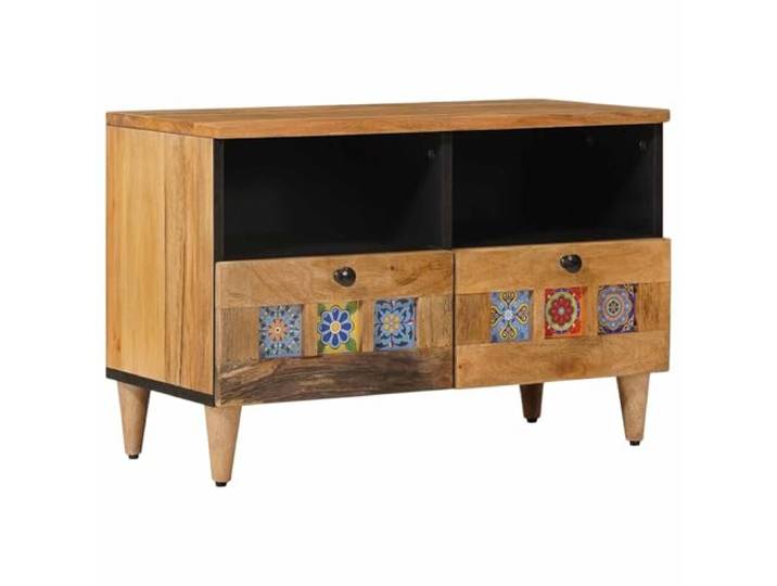 Molumvel TV-Schrank aus Massivholz Mango, Lowboard mit 2 Schubladen Stabil & Langlebig, Modernes Design, Für Wohnzimmer & Medienkonsolen