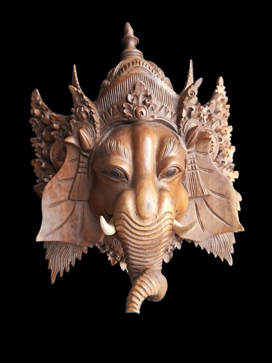 Handgemaakt Balinees Ganesh Masker Wanddecoratie 27 cm
