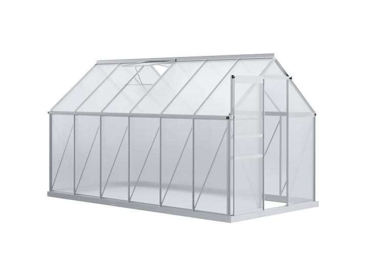 ComfortXL Gewächshaus De-11919 7,1 m² mit Schiebetür & Dachluke Silber, Silberfarben, Kunststoff, 375x199x190 cm, Gartenzubehör, Gartenhäuser & Gewächshäuser