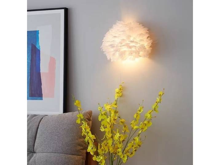 Lampe murale en plumes, style moderne, pour salon, chambre de princesse, décoration minimaliste, lampe de chevet romantique pour chambre à coucher, lumière LED pour miroir