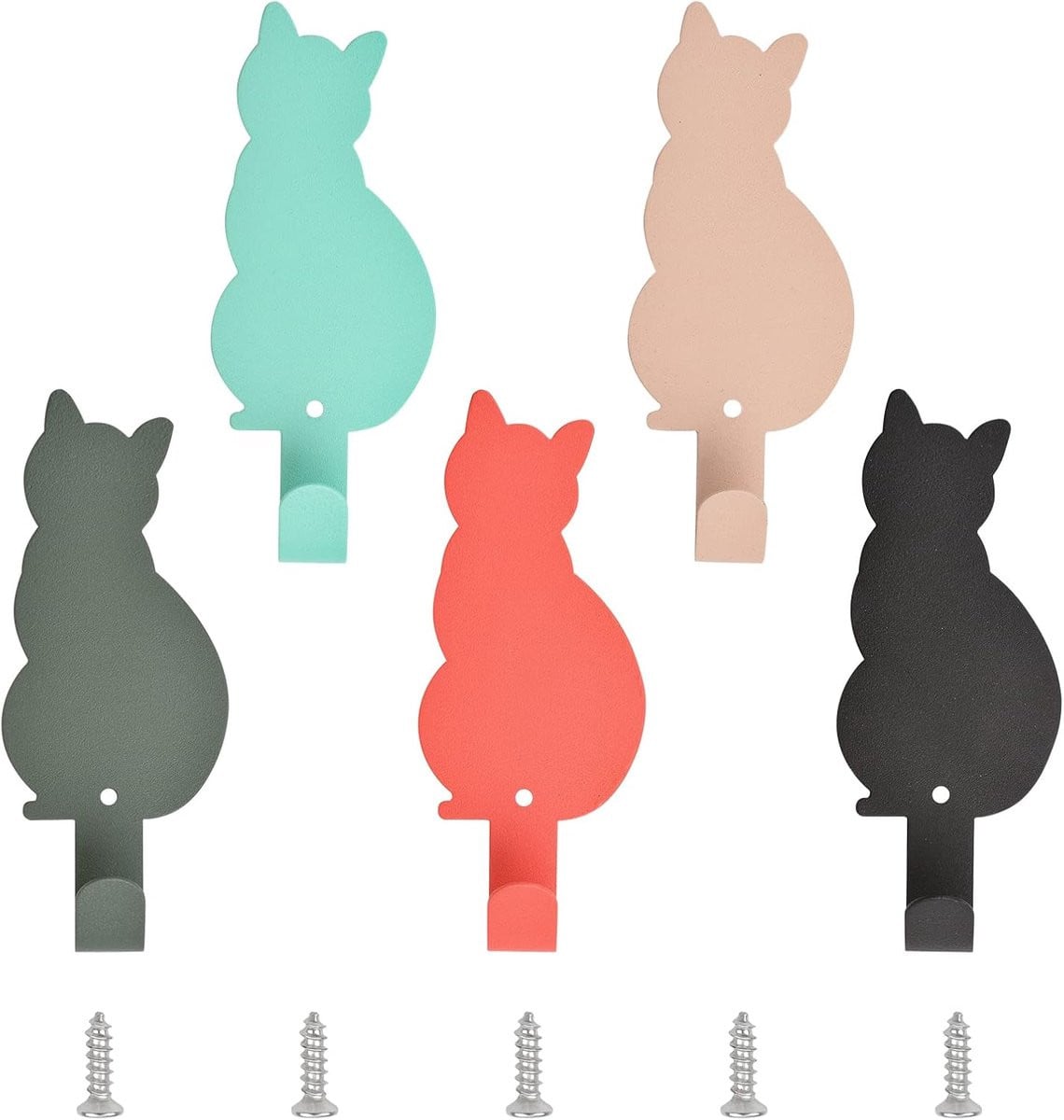 Set van 5 zelfklevende kattenvorm haken voor keuken en badkamer, 5 kleuren