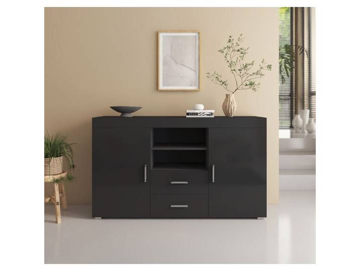 Design Ameublement - Buffet Bahut ROQUE - 2 portes 2 tiroirs - Noir - 140x80x40cm