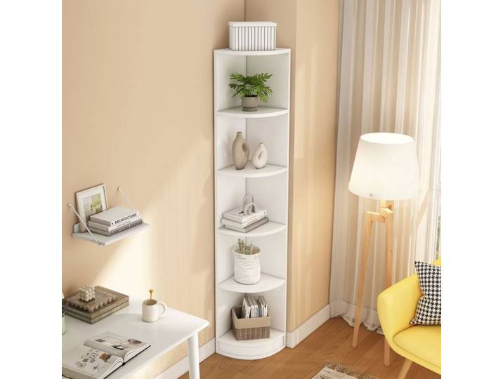 Bibliothèque d'angle MDF 5 niveaux grande capacité étagère de rangement Blanc