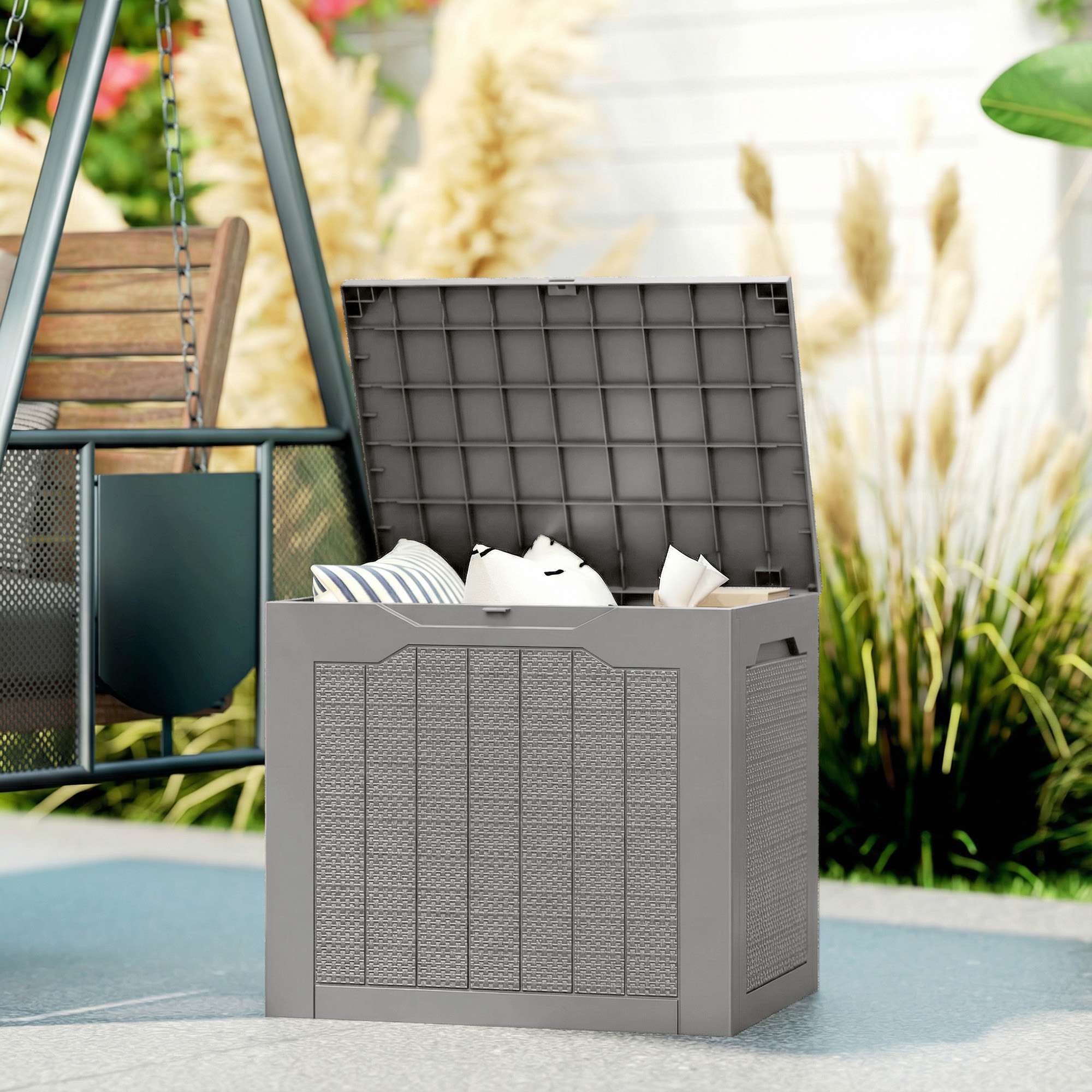 Outsunny Baule da Giardino con Maniglie, Contenitore Porta Attrezzi Impermeabile, 56x41x50 cm, Cachi   Aosom Italy