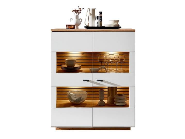 Highboard FRESNO, Weiß, Holznachbildung