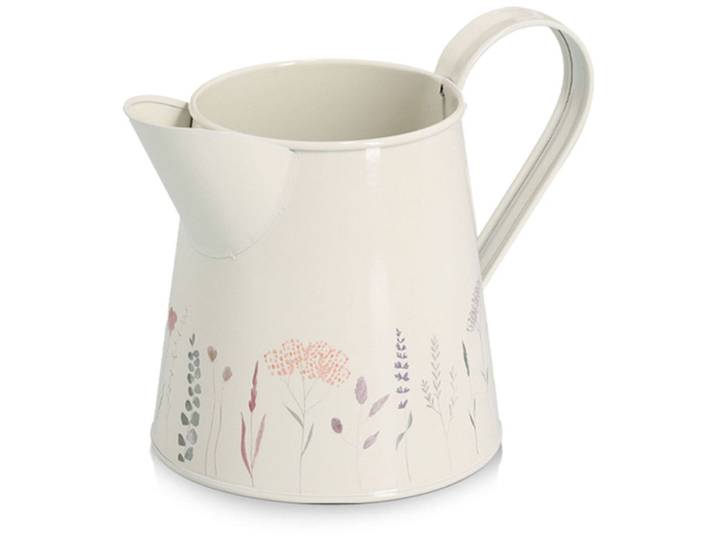 Kanne ZELLER PRESENT Flowers mit fröhlichem Blumenmotiv , weiß, H:14cm Ø:10,5cm, Metall, Kannen, Kanne, Dekorativ und funktional, Blumendekor