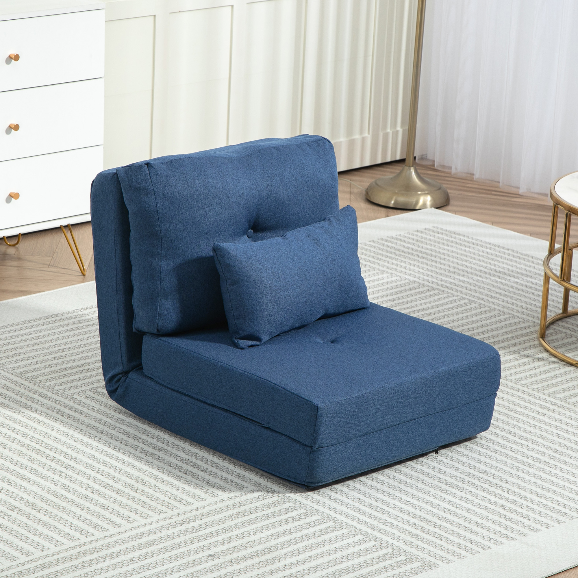 Homcom Poltrona letto divano letto trasformabile poltrona 1 posto con 1 cuscino con schienale regolabile, blu scuro