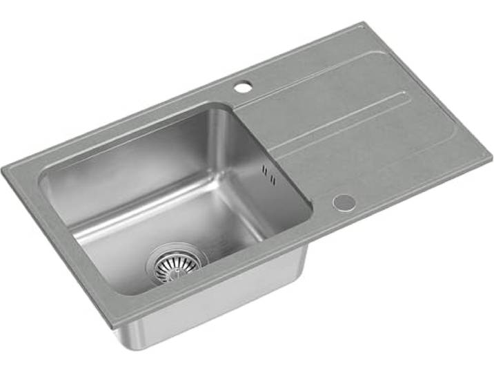 QUADRON Spülbecken Grau Größe 78 x 43 cm Edelstahlspüle RALPH 111 Einzelbecken Küchenspüle mit Stahlkammer Granit & Edelstahl mit Siphon und Schraubverschluss mit Abtropffläche