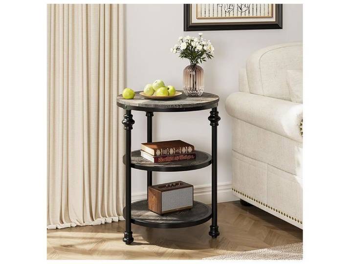 Table chevet ronde 3 niveaux cadre acier rangement salon chambre table basse accent