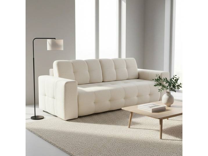 Schlafsofa AVI 248 cm Lambi 1 Boucle Creme Bettkasten Wellenfederung