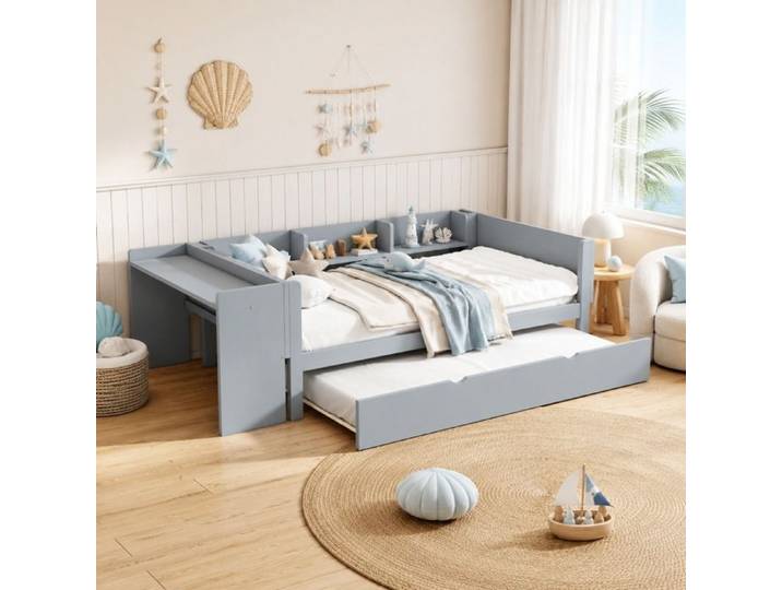 Lit Combiné 1 Place 90×200 cm avec lit Extensible Bureau et 3 Étagères Sans Matelas - MEUVYX