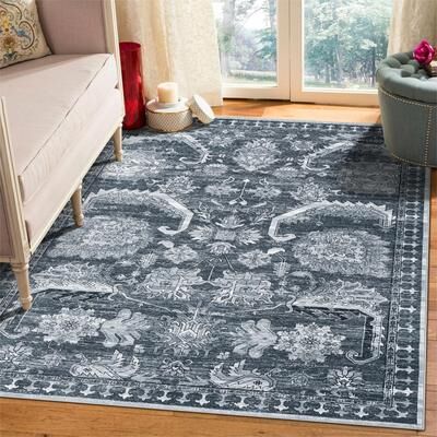 Garvee Vintage Bordered Distressed Indoor Geometric Washable Area Rug