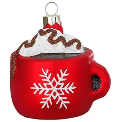 Christbaumschmuck Glas 6,5cm Kakaotasse Figur Handbemalt Weihnachtsbaum Anhänger Weihnachten Christbaumanhänger Weihnachtsbaumschmuck Schoko Tasse Rot