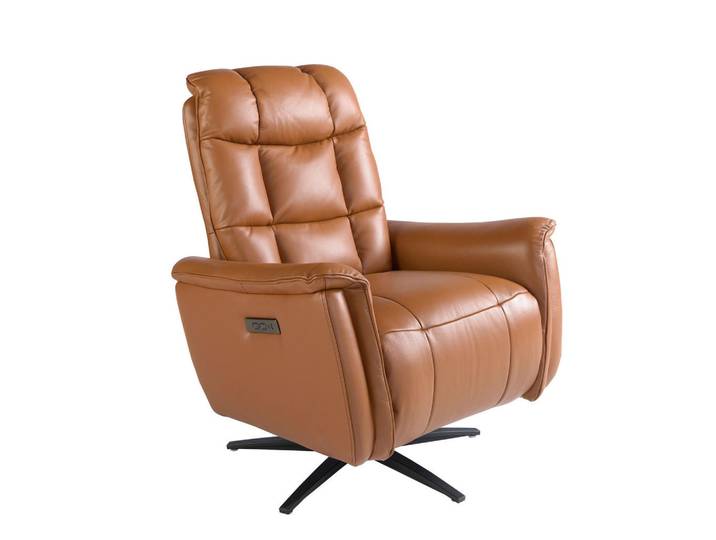 Angel Cerda Drehbarer Relaxsessel aus braunem Leder, Modell 5117, Braun, Schwarz, Echtholz, Füllung: Polyurethan (PUR),Polyurethan (PUR),Polyurethan (Pur), Freiform,Freiform, 85x106x80 cm, Wohnzimmer, Sessel